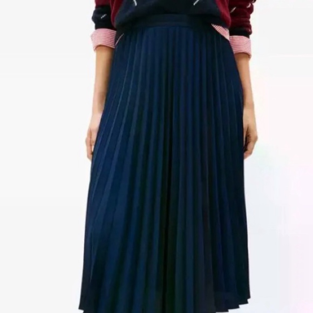 Vintage 80s Navy Blue Pleated Skirt 1980 A Line Knee Length High Waist Flare M